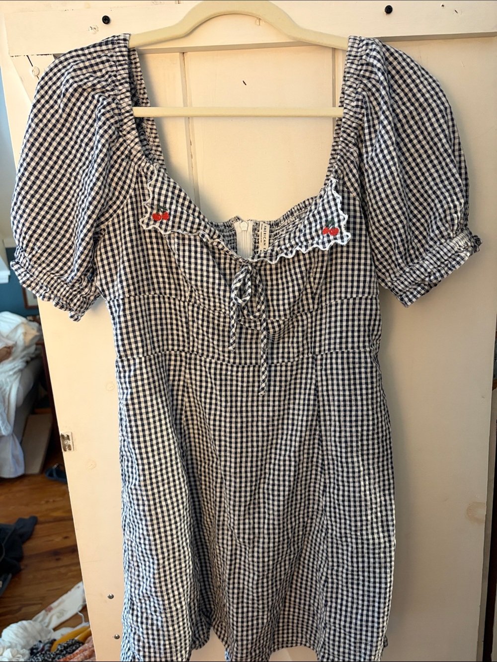 Black & White Gingham Dress with Puff Sleeves